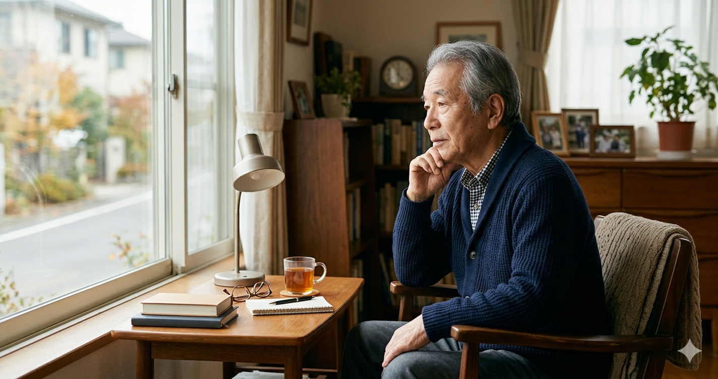 高齢のおひとりさまがお墓や供養について樹木葬について考える様子